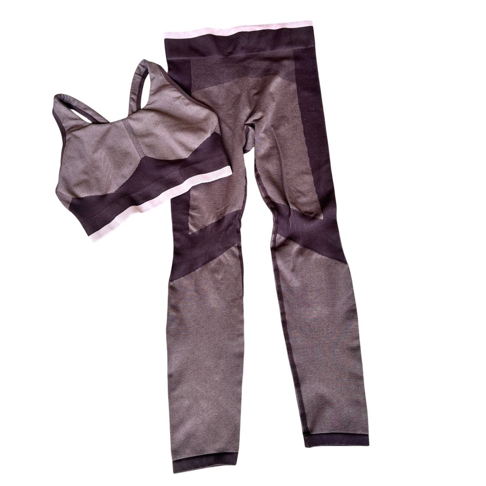 COS Seamless Compression Activewear Set Plum Brown Sports Bra Leggings L